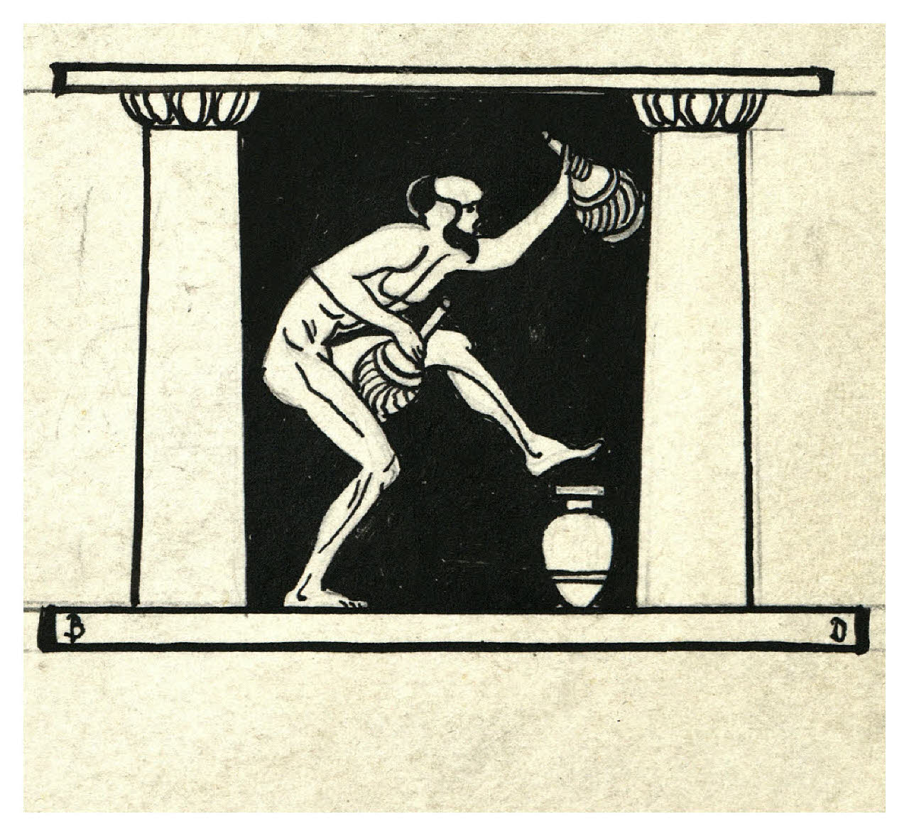 Figura femminile danzante (disegno preparatorio per il finalino dell'Atto secondo di Raffaele Calzini, La tela di Penelope, Roma-Milano, Mondadori, 1922) (disegno) di Disertori, Benvenuto Maria (sec. XX)