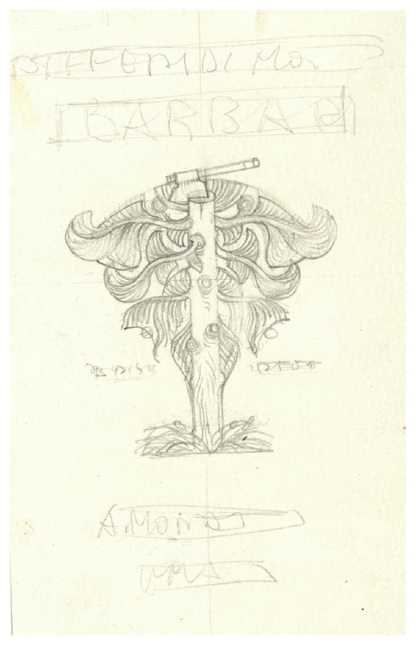 Bozzetto per la copertina di Massimo Gorki, I barbari. Pifferi di montagna, Milano, Mondadori, 1926 (disegno) di Disertori, Benvenuto Maria (sec. XX)