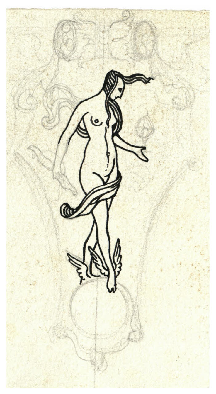 Scudo con la Fortuna in piedi su un globo (disegno) di Disertori, Benvenuto Maria (prima metà sec. XX)