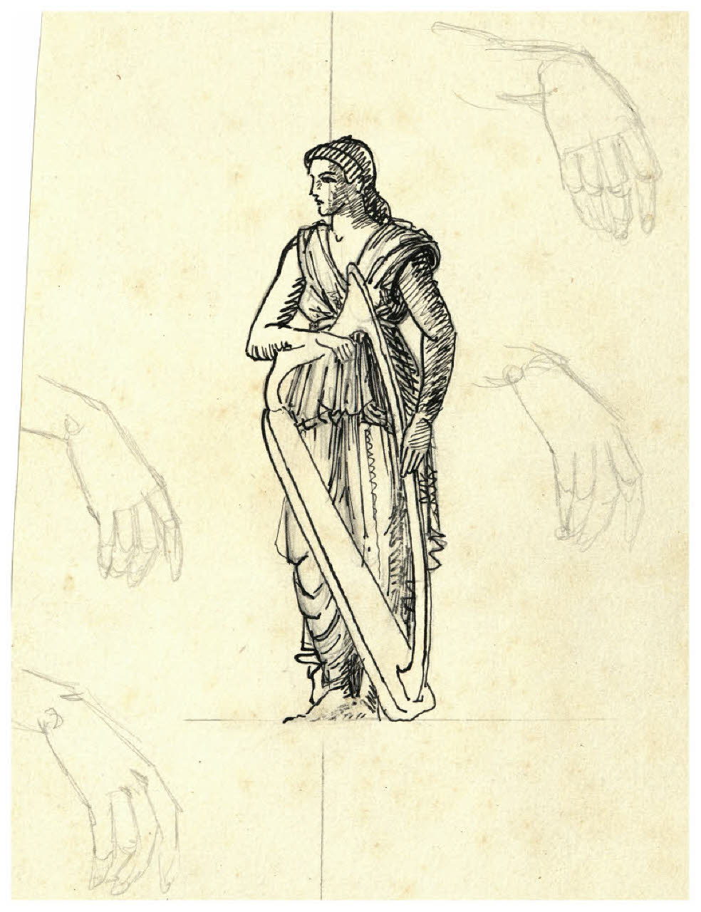 Figura femminile con un'arpa (disegno) di Disertori, Benvenuto Maria (prima metà sec. XX)
