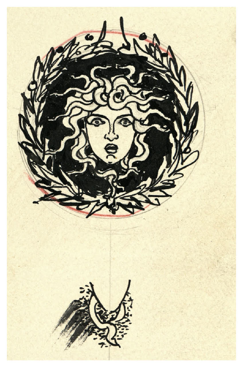 Testa di Medusa. Studio per illustrazione (disegno) di Disertori, Benvenuto Maria (prima metà sec. XX)