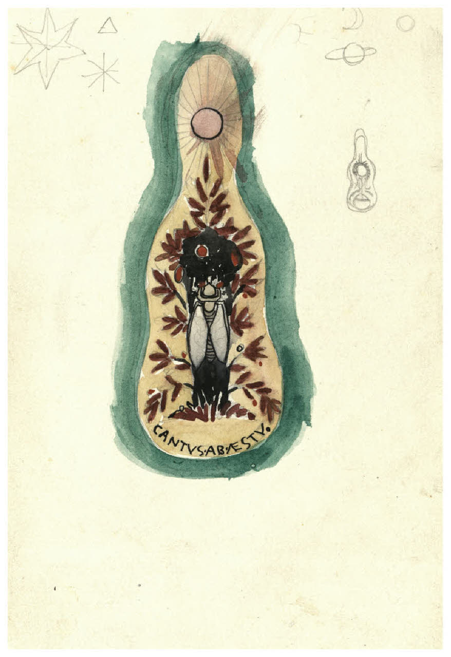 Composizione con un insetto, una pianta e il sole - Cantus ab estv (disegno) di Disertori, Benvenuto Maria (prima metà sec. XX)