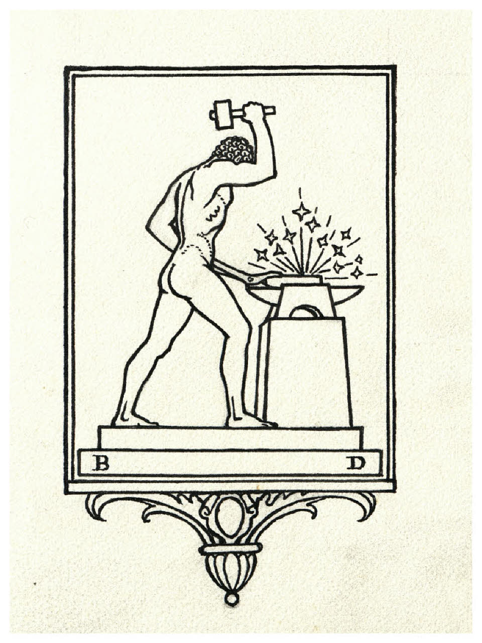 Fabbro (Vulcano?). Disegno preparatorio per illustrazione (disegno) di Disertori, Benvenuto Maria (prima metà sec. XX)