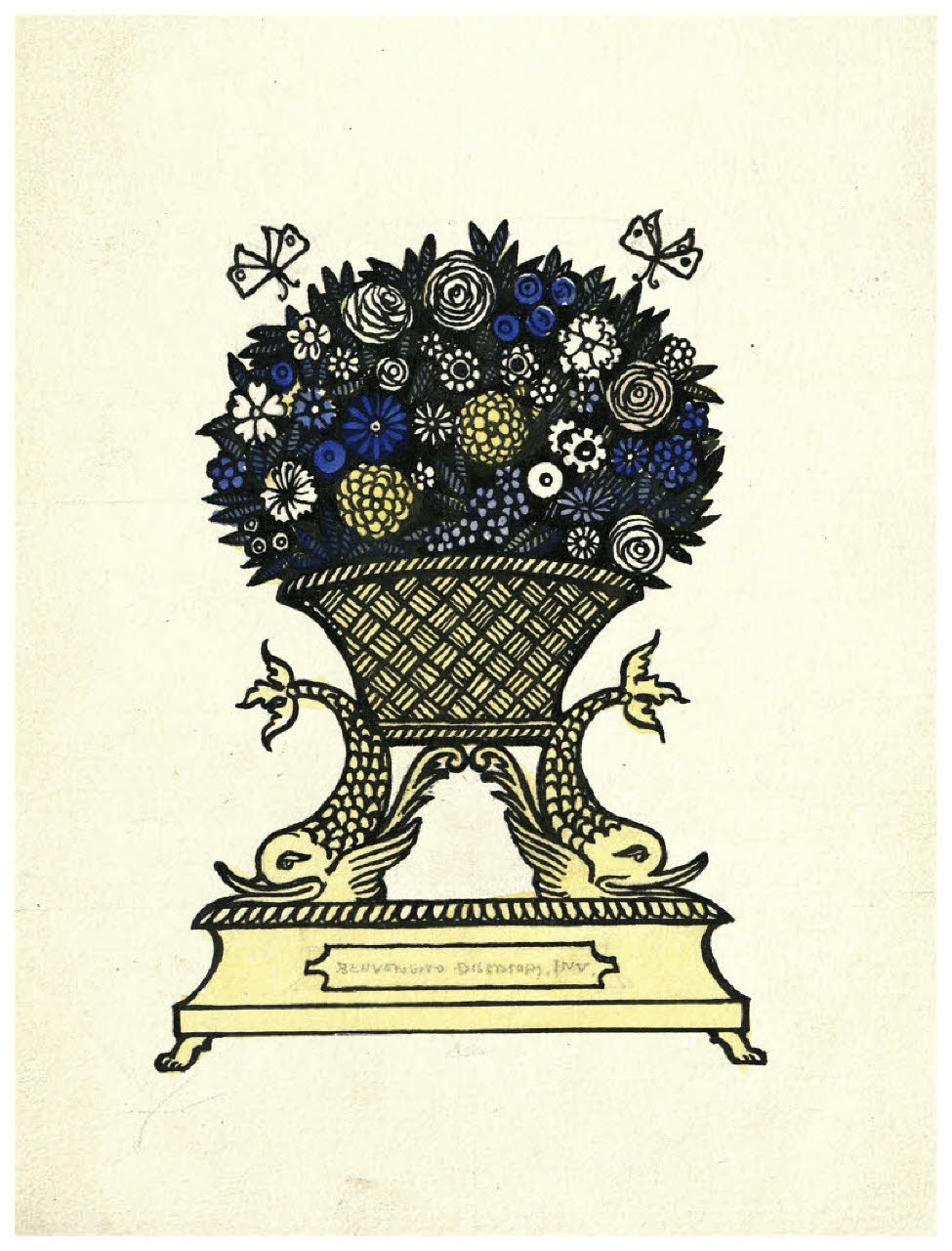 Cesto di fiori. Studio per illustrazione (disegno) di Disertori, Benvenuto Maria (prima metà sec. XX)