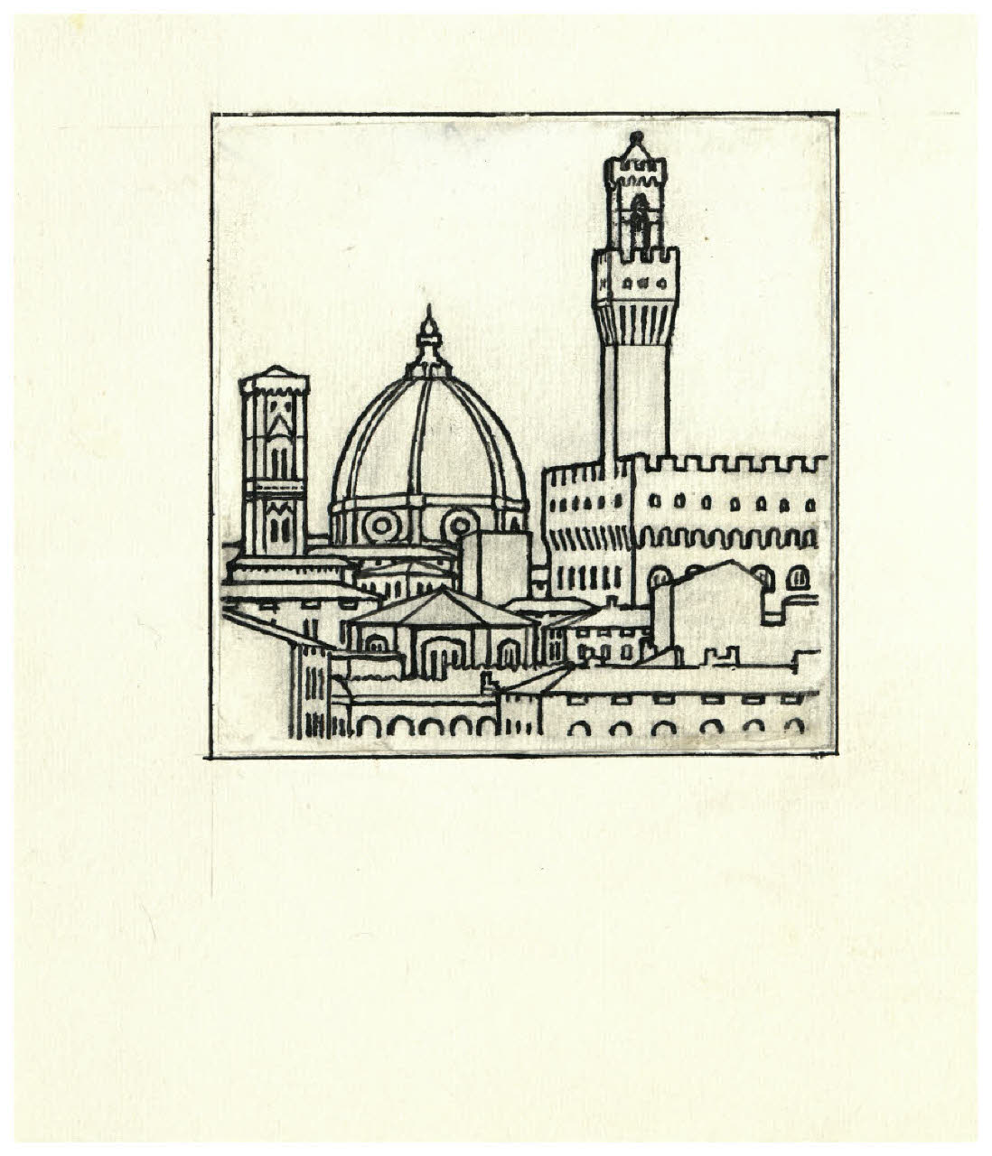 Scorcio di Firenze con Palazzo Vecchio e S. Maria del Fiore (disegno) di Disertori, Benvenuto Maria (prima metà sec. XX)