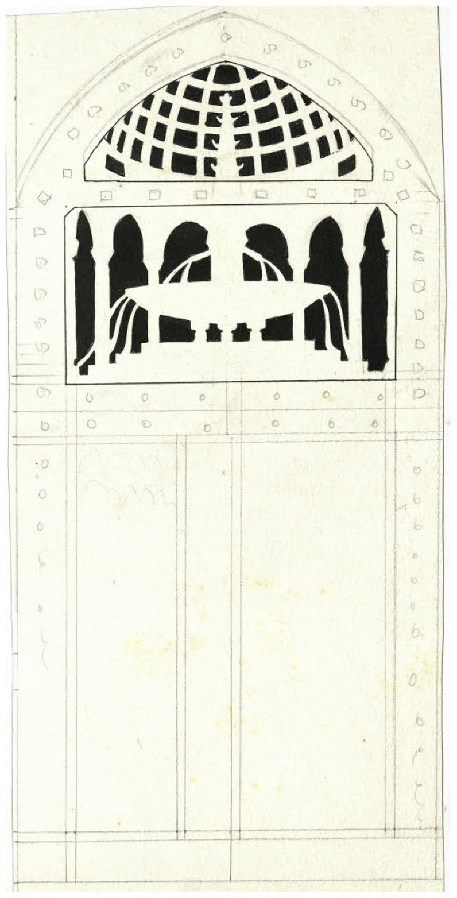Progetto per un cofanetto con fontana: fianco (disegno) di Disertori, Benvenuto Maria (prima metà sec. XX)