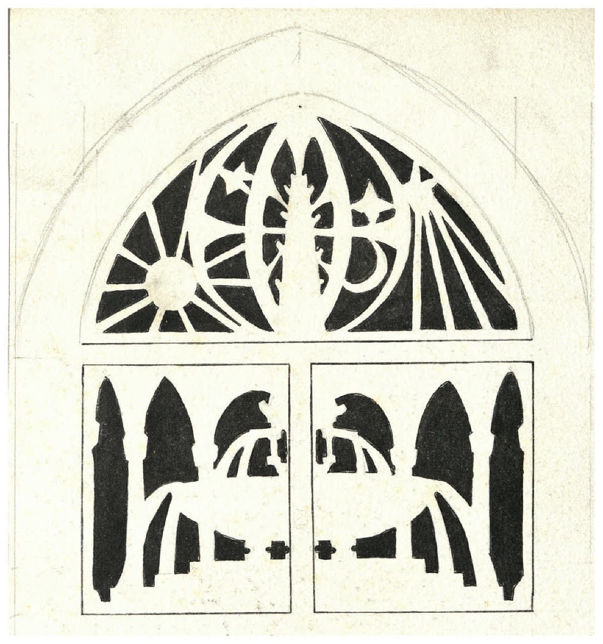 Progetto per un cofanetto con fontana: fianco (disegno) di Disertori, Benvenuto Maria (prima metà sec. XX)