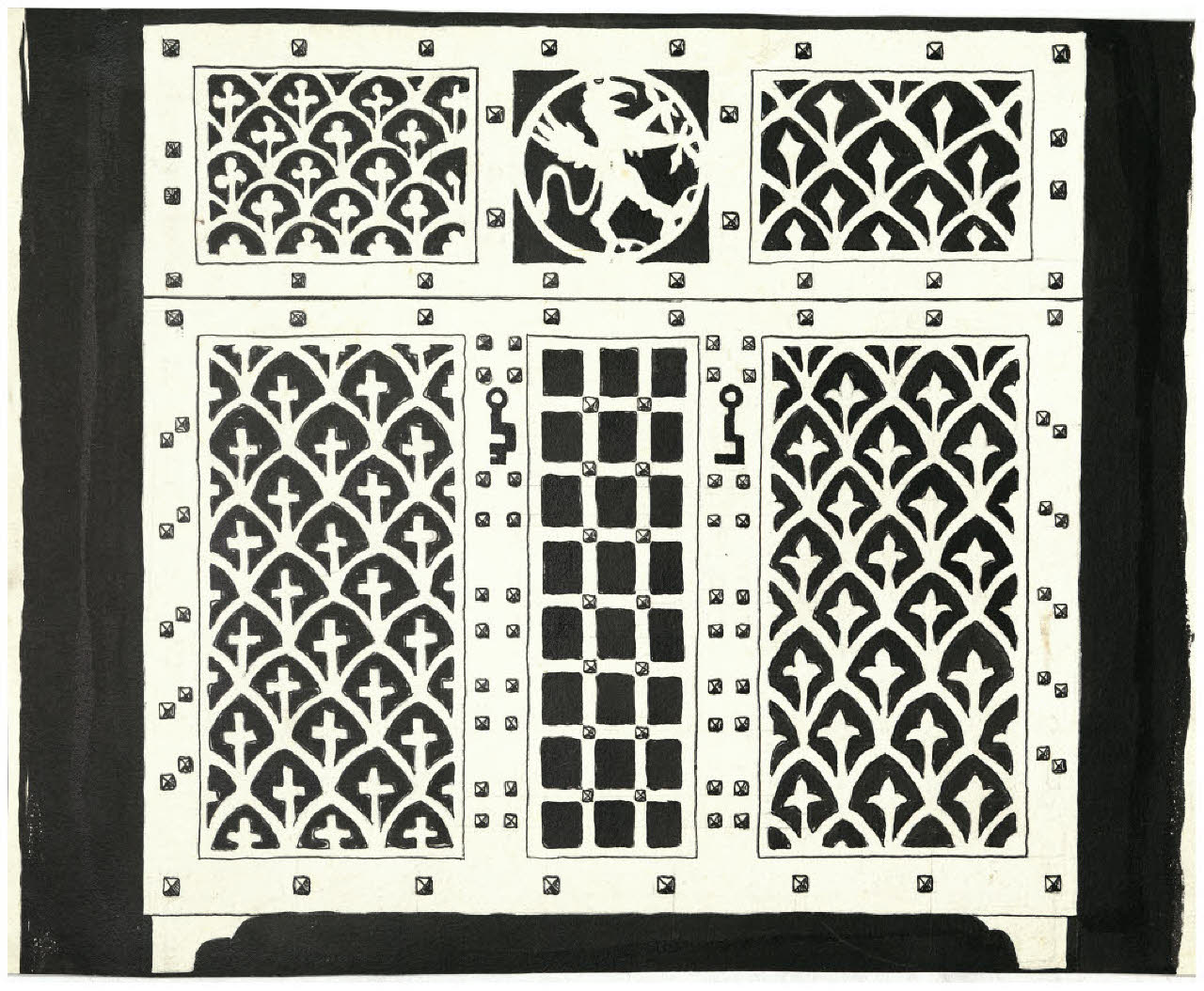 Progetto per un cofanetto con fontana: fronte (disegno) di Disertori, Benvenuto Maria (prima metà sec. XX)