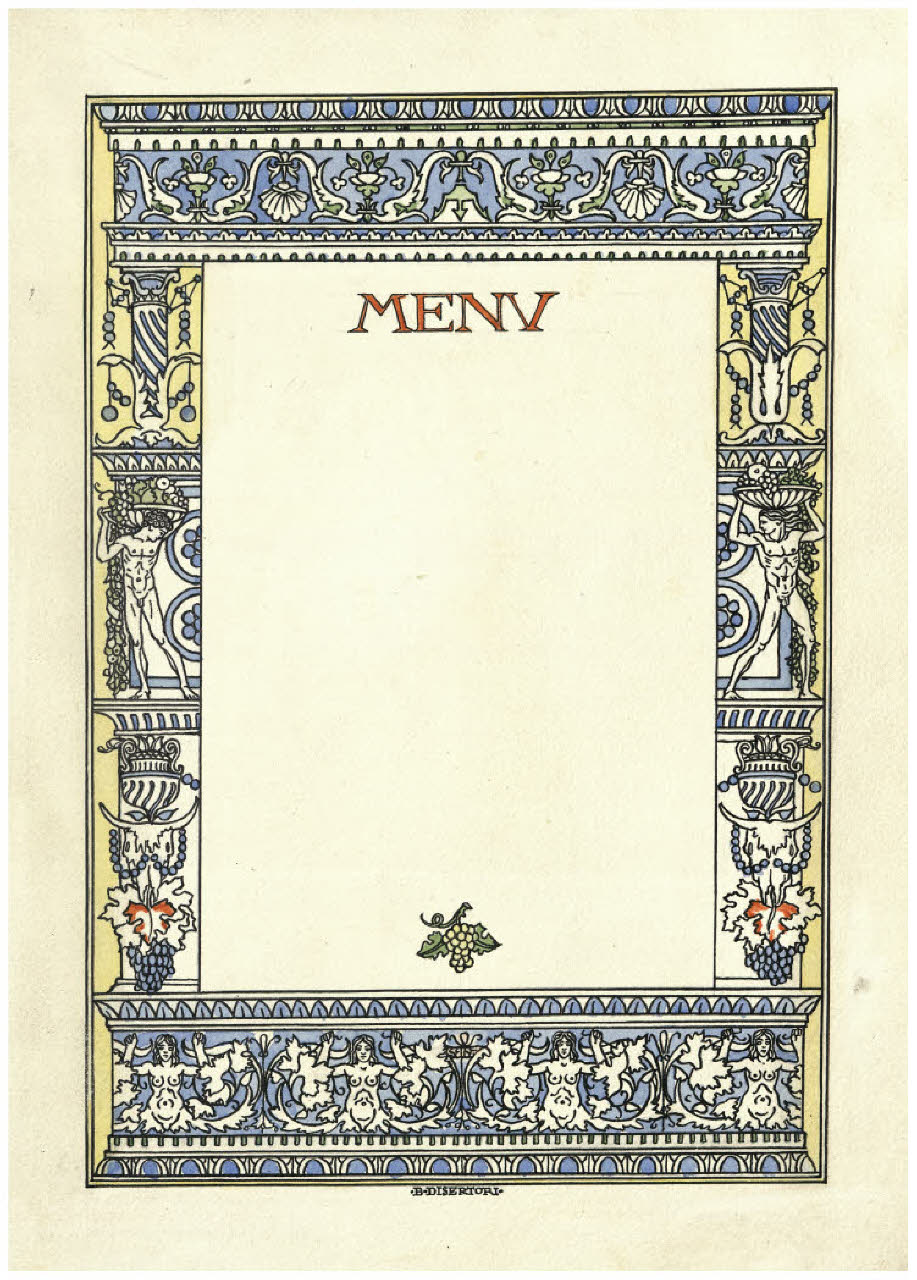 Cornice decorativa per menu (disegno) di Disertori, Benvenuto Maria (prima metà sec. XX)