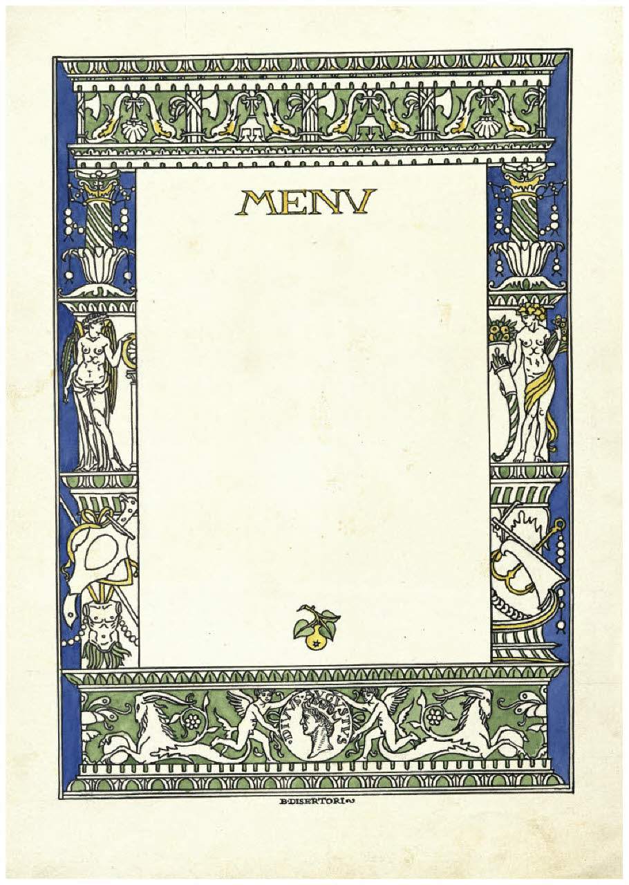 Cornice decorativa per menu (disegno) di Disertori, Benvenuto Maria (prima metà sec. XX)