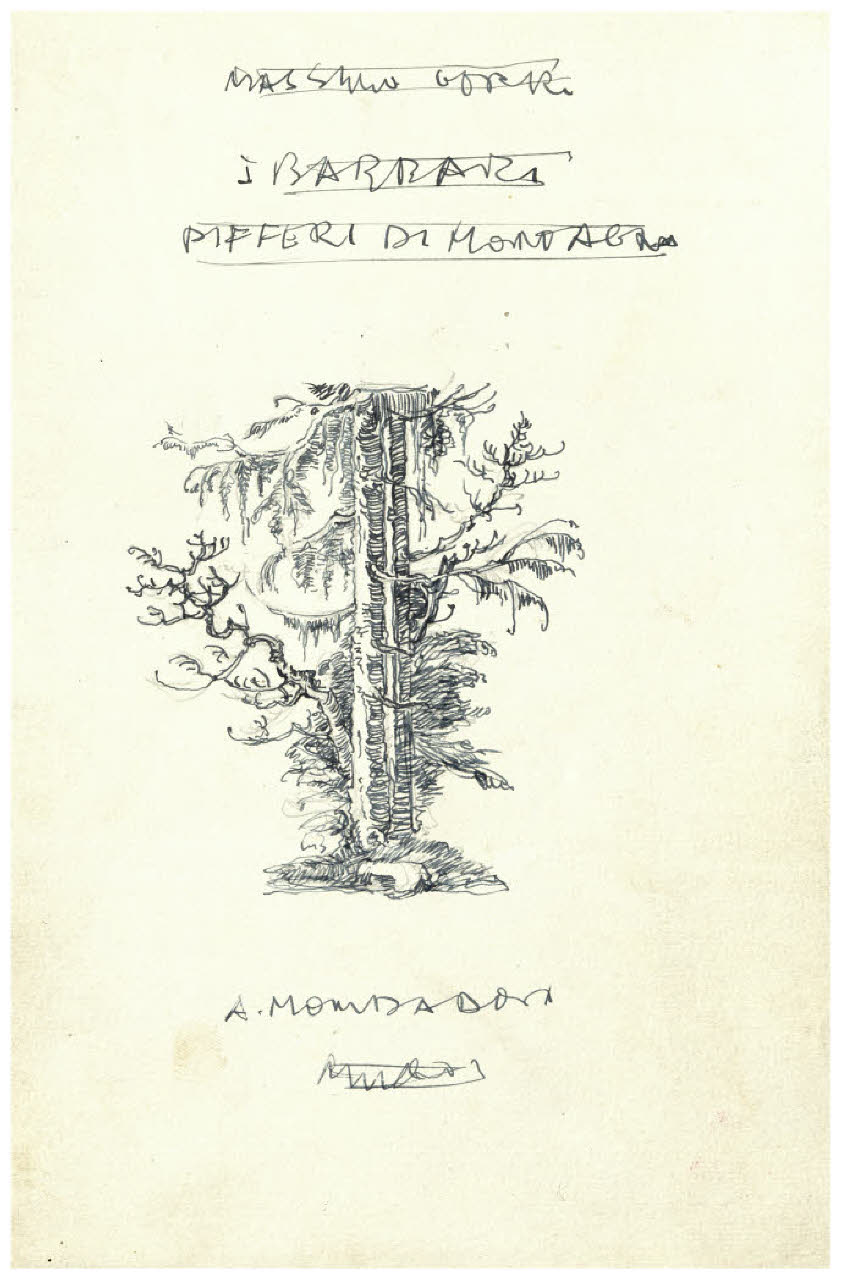 Bozzetto per la copertina di Massimo Gorki, I barbari. Pifferi di montagna, Milano, Mondadori, 1926 (disegno) di Disertori, Benvenuto Maria (sec. XX)
