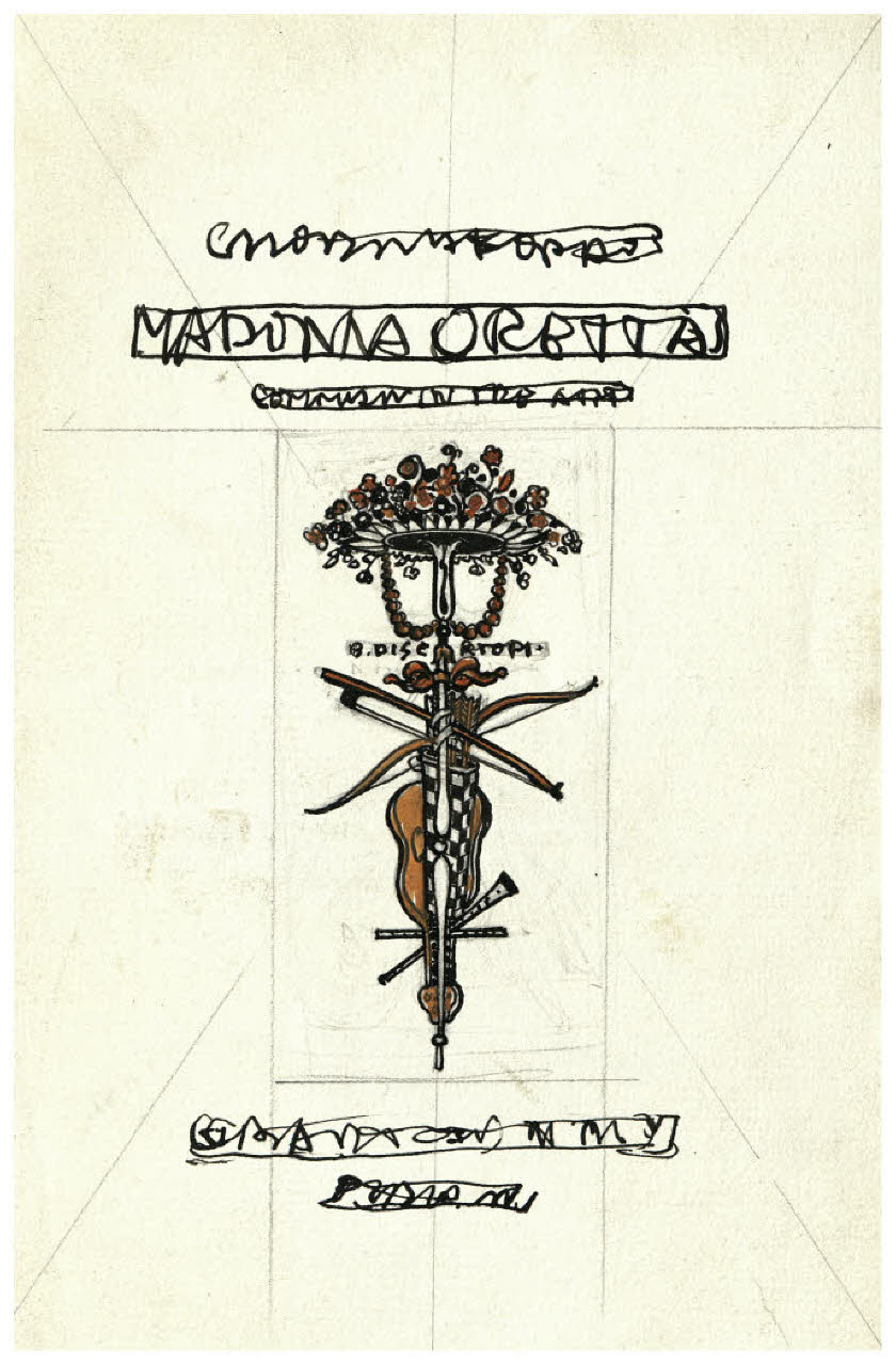Bozzetto per la copertina di G. Forzano, Madonna Oretta, Firenze, Barbera, 1926 (variante) (disegno) di Disertori, Benvenuto Maria (sec. XX)