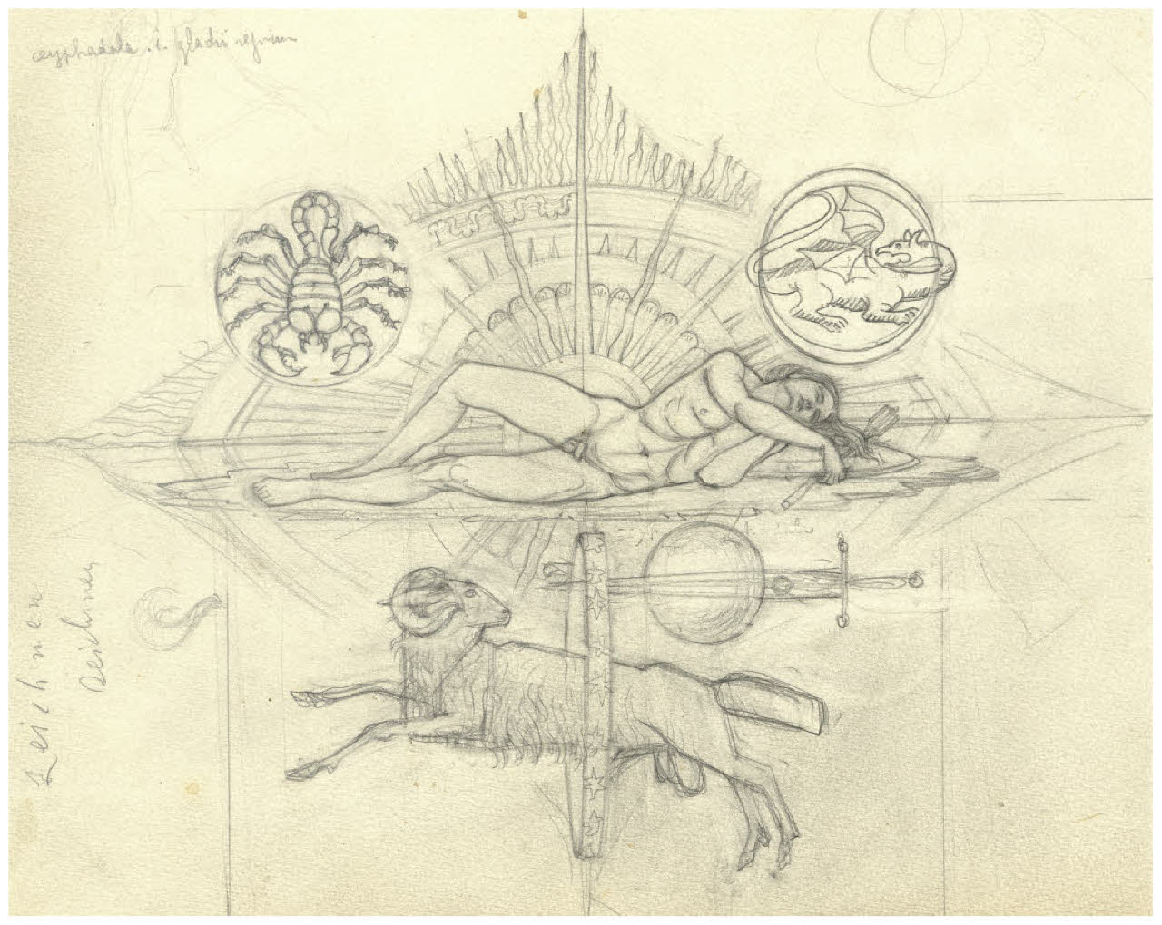 Il pianeta Marte (disegno preparatorio per l'acquaforte, mai realizzata) (disegno) di Disertori, Benvenuto Maria (sec. XX)