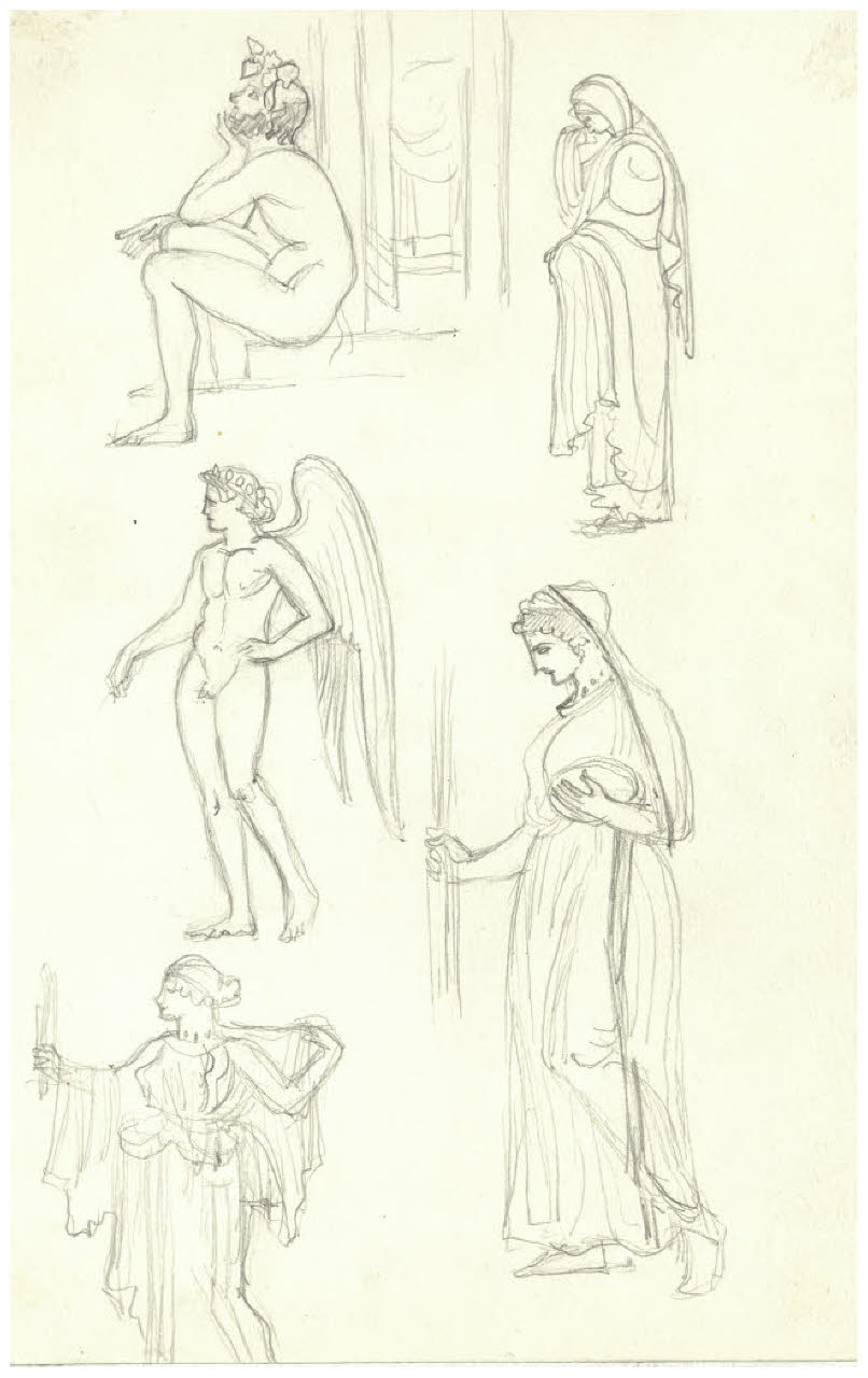 Foglio con repertorio di figure all'antica (disegno) di Disertori, Benvenuto Maria (prima metà sec. XX)