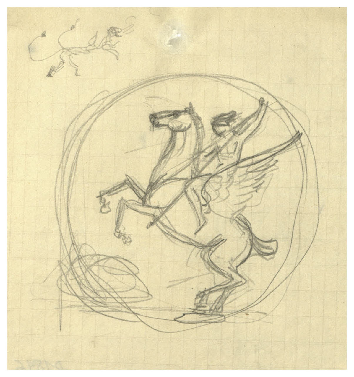 Perseo a cavallo di Pegaso (?) (disegno) di Disertori, Benvenuto Maria (prima metà sec. XX)