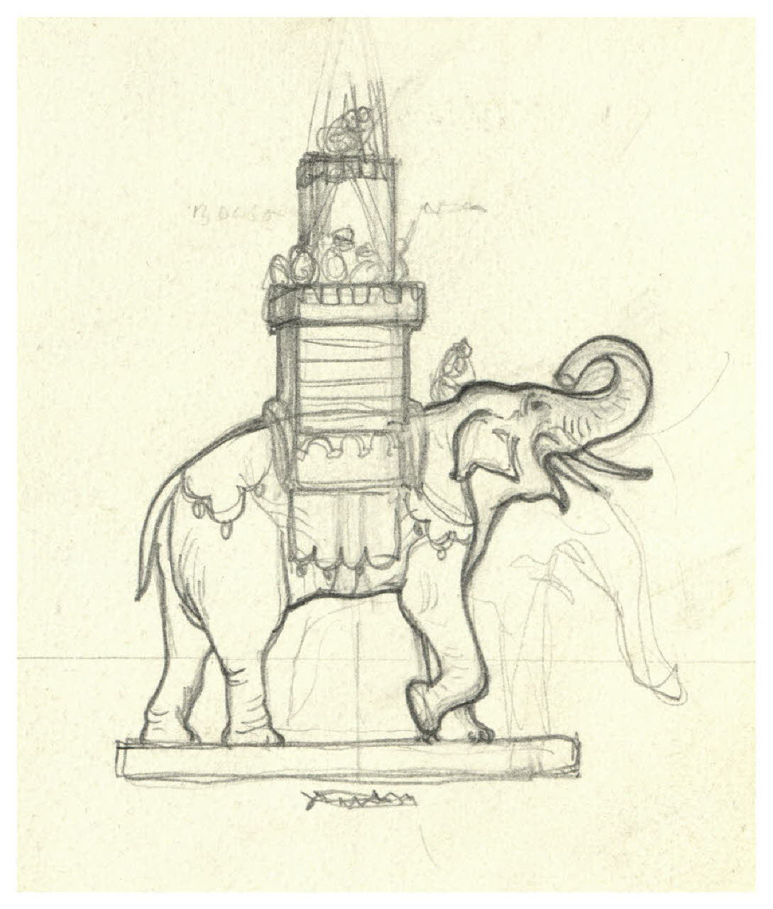 Elefante in assetto da guerra. Studio per illustrazione (disegno) di Disertori, Benvenuto Maria (prima metà sec. XX)