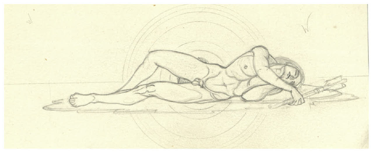 Nudo maschile (disegno preparatorio per la figura di Marte nell'acquaforte, mai realizzata, Il Pianeta Marte) (disegno) di Disertori, Benvenuto Maria (sec. XX)