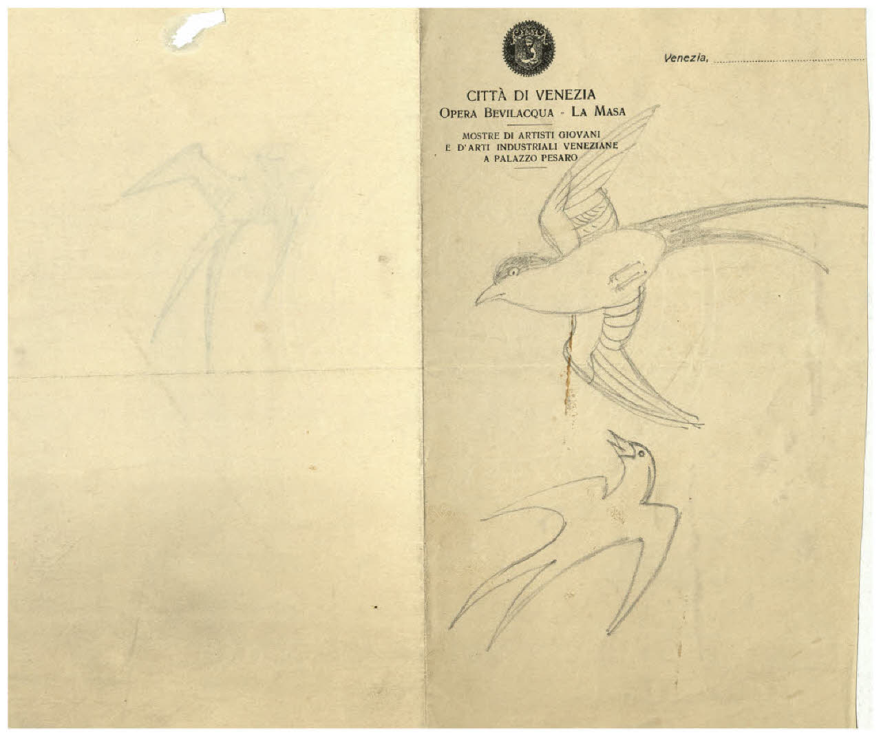 Due rondini (disegno) di Disertori, Benvenuto Maria (prima metà sec. XX)