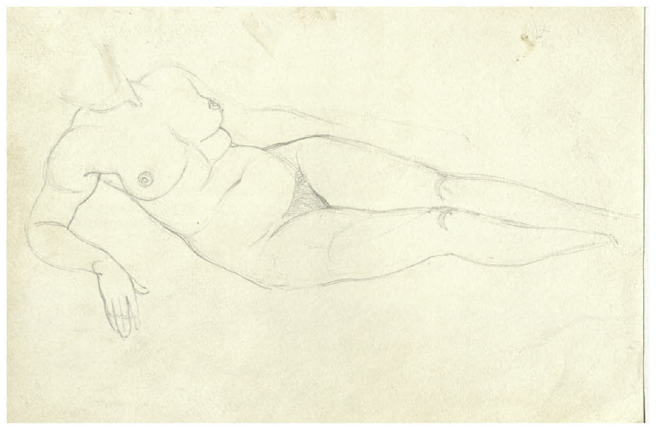 Nudo femminile disteso (disegno) di Disertori, Benvenuto Maria (prima metà sec. XX)