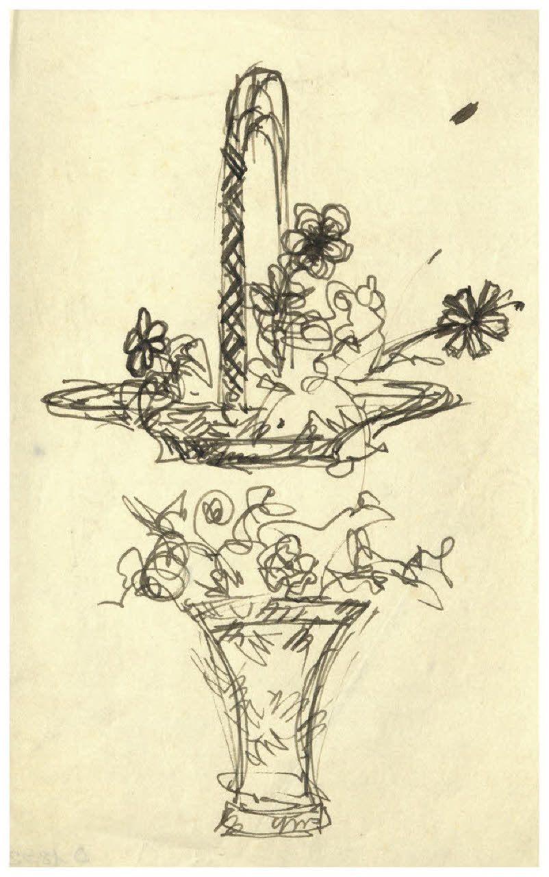 Cesto e vaso di fiori (disegno) di Disertori, Benvenuto Maria (prima metà sec. XX)