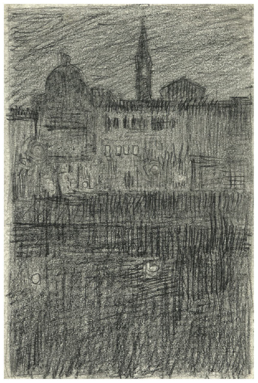 Profilo di città nella notte (disegno) di Disertori, Benvenuto Maria (prima metà sec. XX)