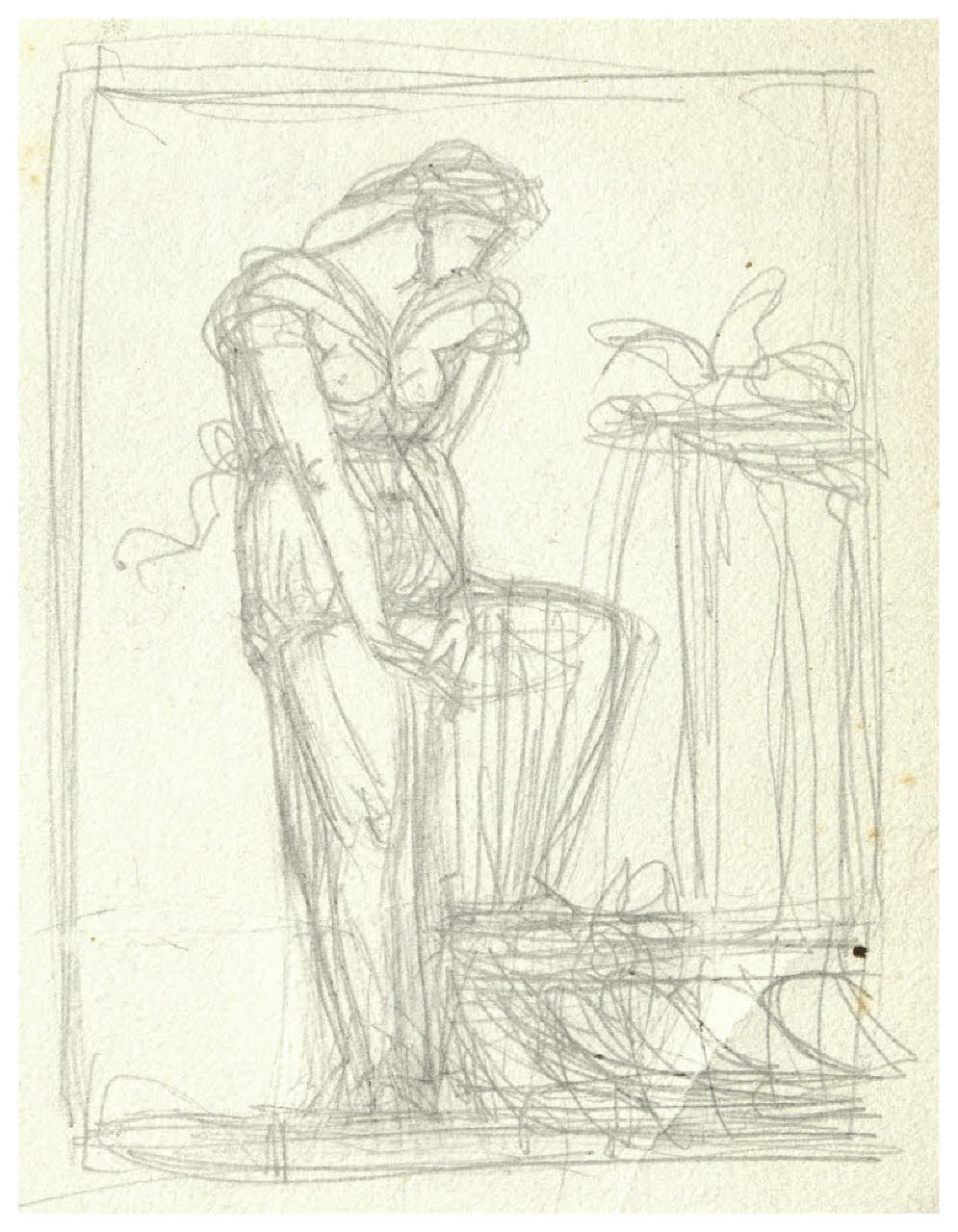 Figura femminile abbigliata all'antica accanto a un'ara (disegno) di Disertori, Benvenuto Maria (prima metà sec. XX)