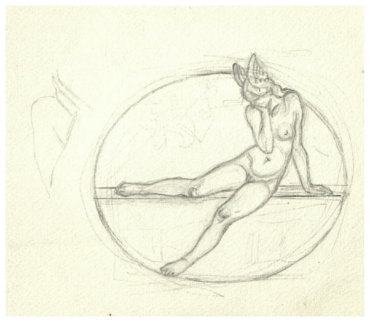 Nudo femminile seduto con le ali al capo (disegno) di Disertori, Benvenuto Maria (prima metà sec. XX)