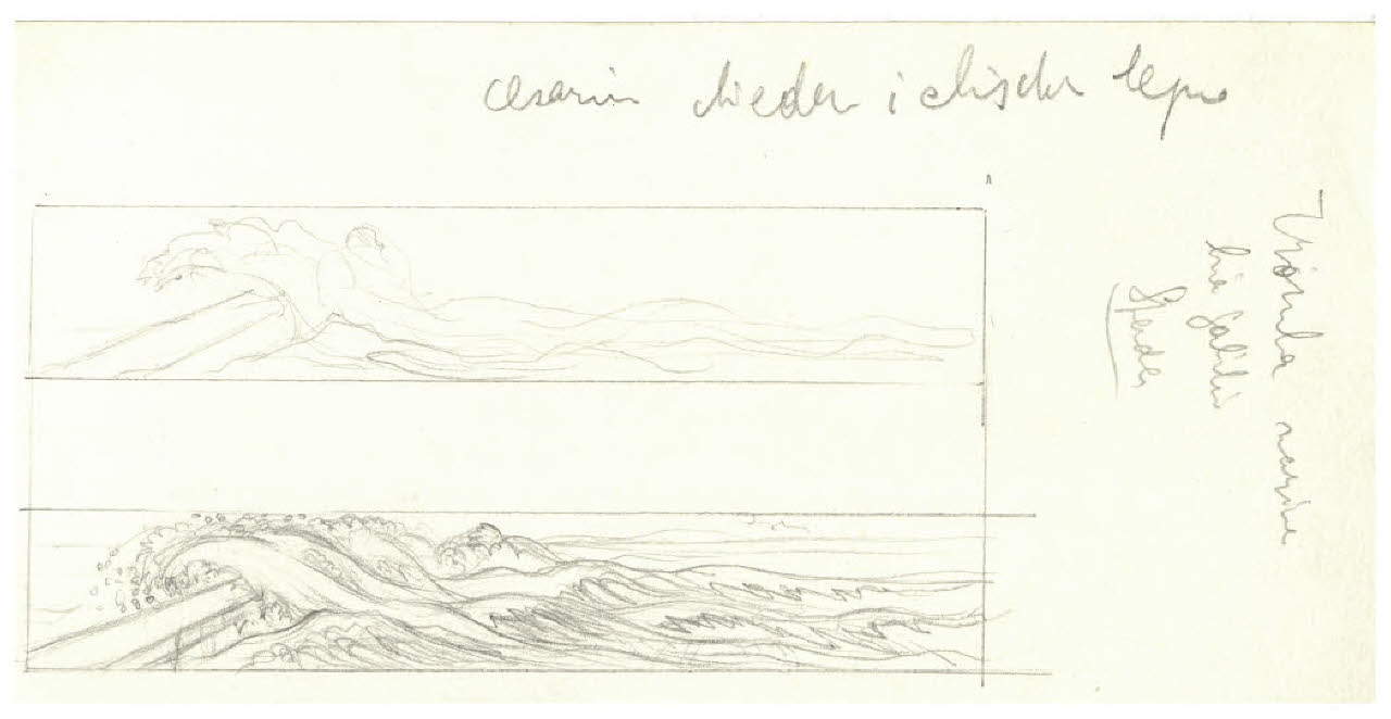 Doppio studio di fregio con grande onda. Studio per illustrazione (disegno) di Disertori, Benvenuto Maria (prima metà sec. XX)