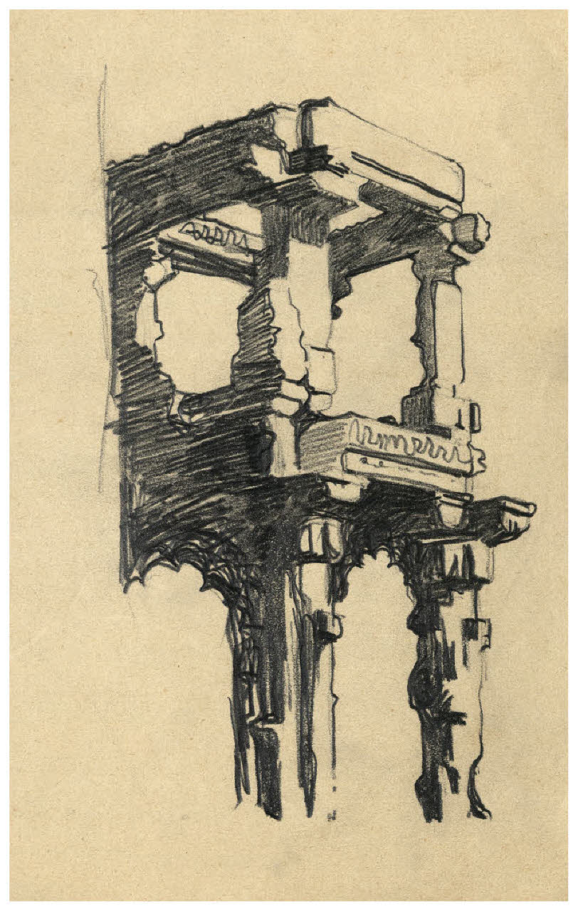 Resti di un monumento antico (disegno) di Disertori, Benvenuto Maria (prima metà sec. XX)