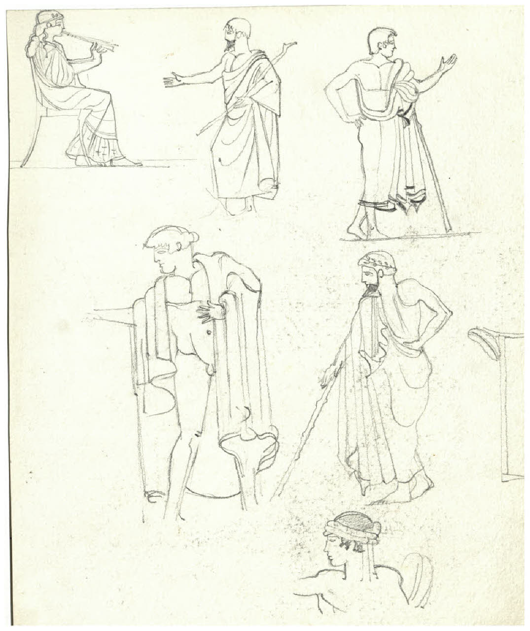 Foglio di studio con repertorio di figure all'antica (disegno) di Disertori, Benvenuto Maria (prima metà sec. XX)