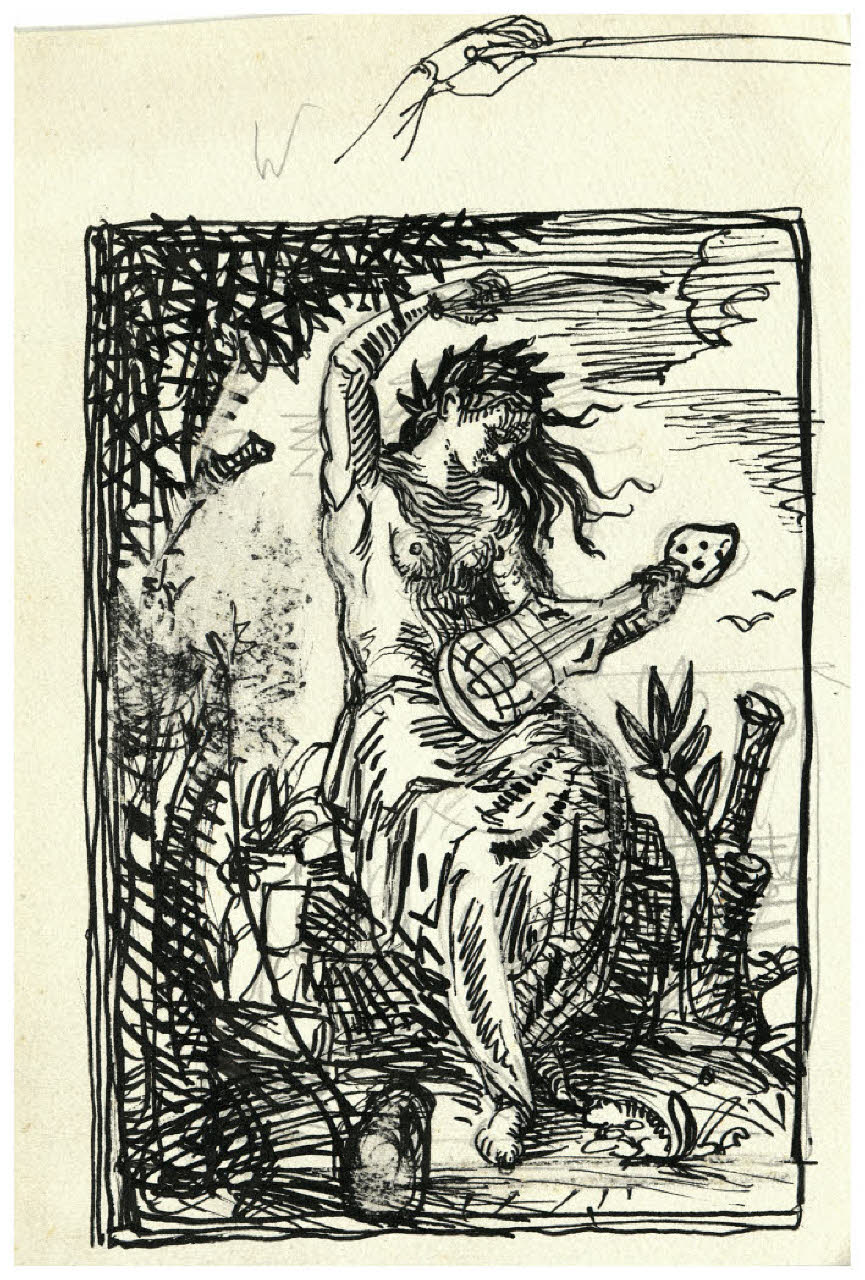 Musa che suona (disegno) di Disertori, Benvenuto Maria (prima metà sec. XX)