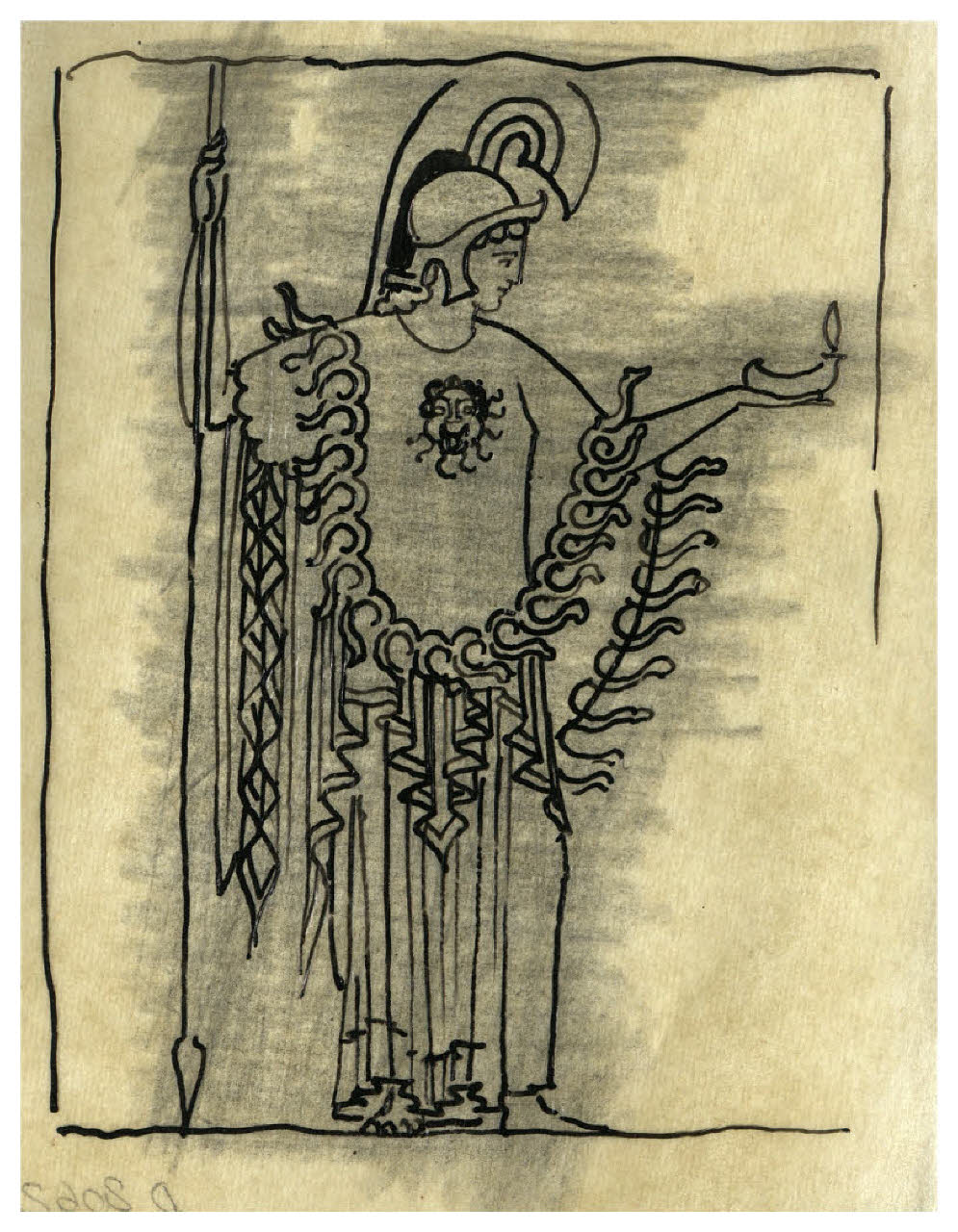 Minerva con in mano una lucerna. Studio per illustrazione (disegno) di Disertori, Benvenuto Maria (prima metà sec. XX)