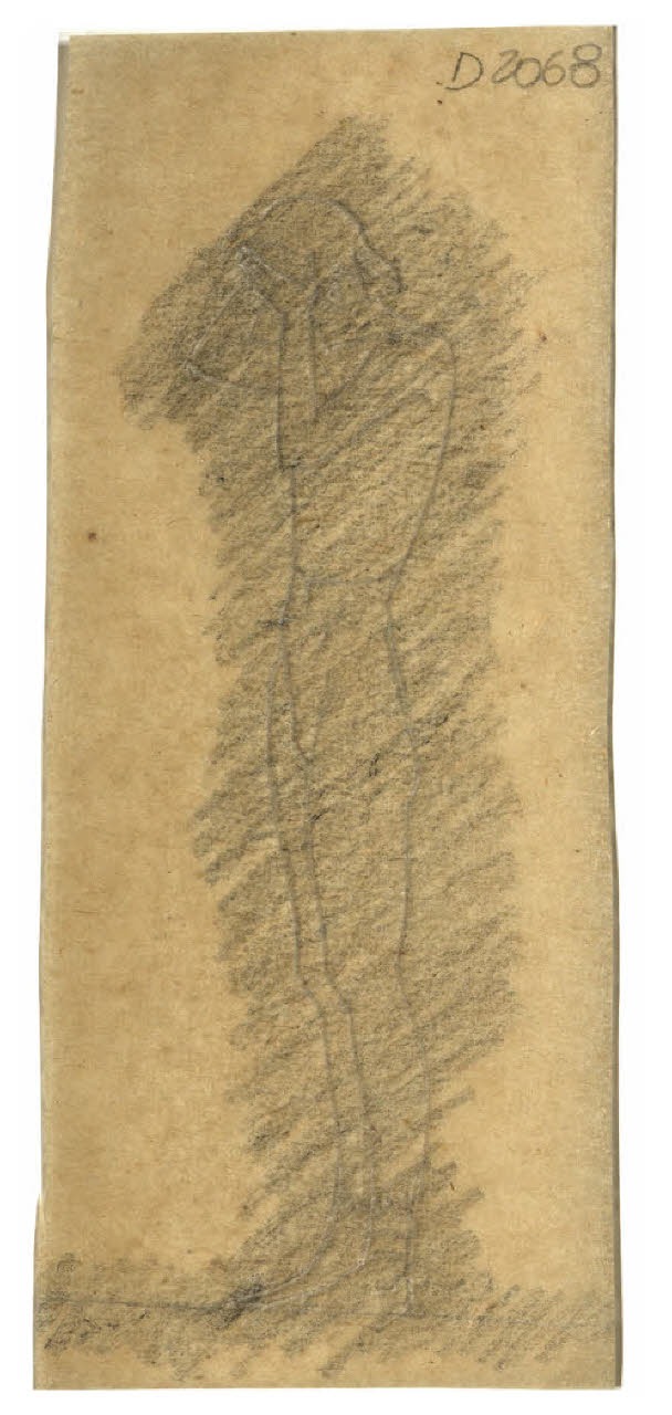 Figura maschile in piedi che porta le mani alla testa in atto di disperazione. Studio per illustrazione (disegno) di Disertori, Benvenuto Maria (prima metà sec. XX)