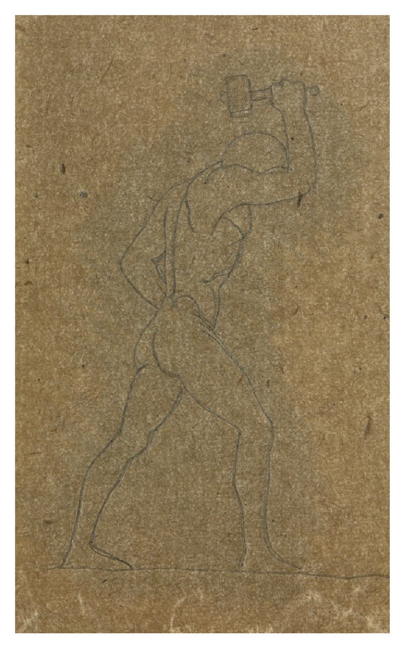 Figura maschile nuda con un martello (Vulcano?) (disegno) di Disertori, Benvenuto Maria (sec. XX)