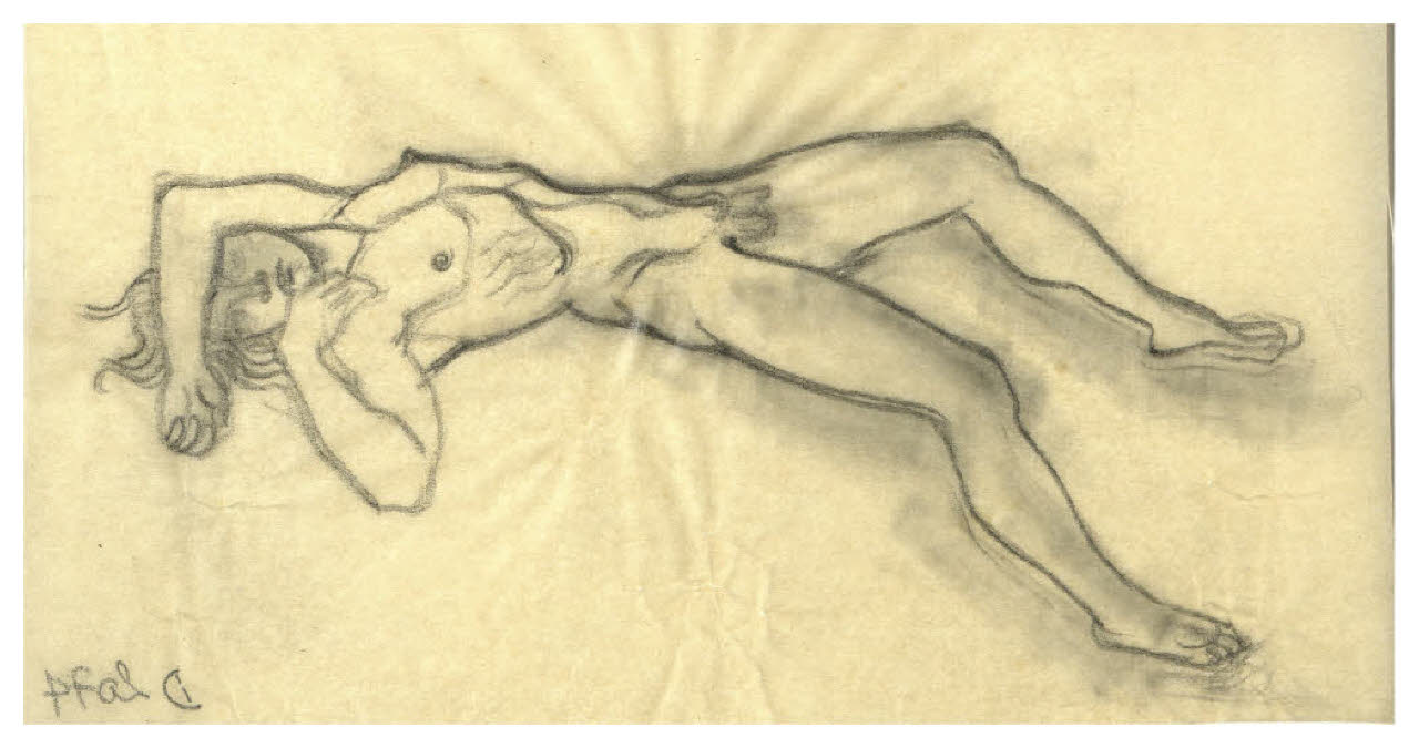 Nudo maschile (disegno preparatorio per la figura di Marte nell'acquaforte, mai realizzata, Il Pianeta Marte) (disegno) di Disertori, Benvenuto Maria (sec. XX)