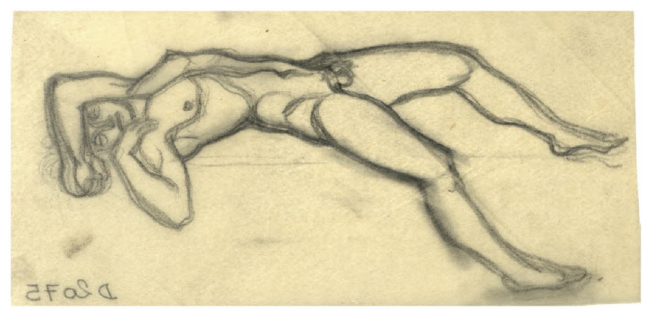 Nudo maschile (disegno preparatorio per la figura di Marte nell'acquaforte, mai realizzata, Il Pianeta Marte) (disegno) di Disertori, Benvenuto Maria (sec. XX)
