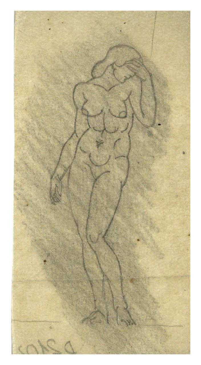 Nudo femminile. Disegno preparatorio per la copertina di George Bernard Shaw, Il maggiore Barbara, Milano, Mondadori, 1926 (disegno) di Disertori, Benvenuto Maria (sec. XX)
