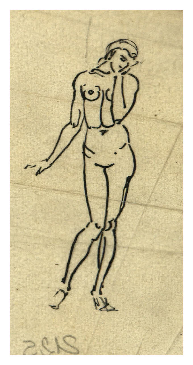 Nudo femminile. Studio per illustrazione (disegno) di Disertori, Benvenuto Maria (prima metà sec. XX)