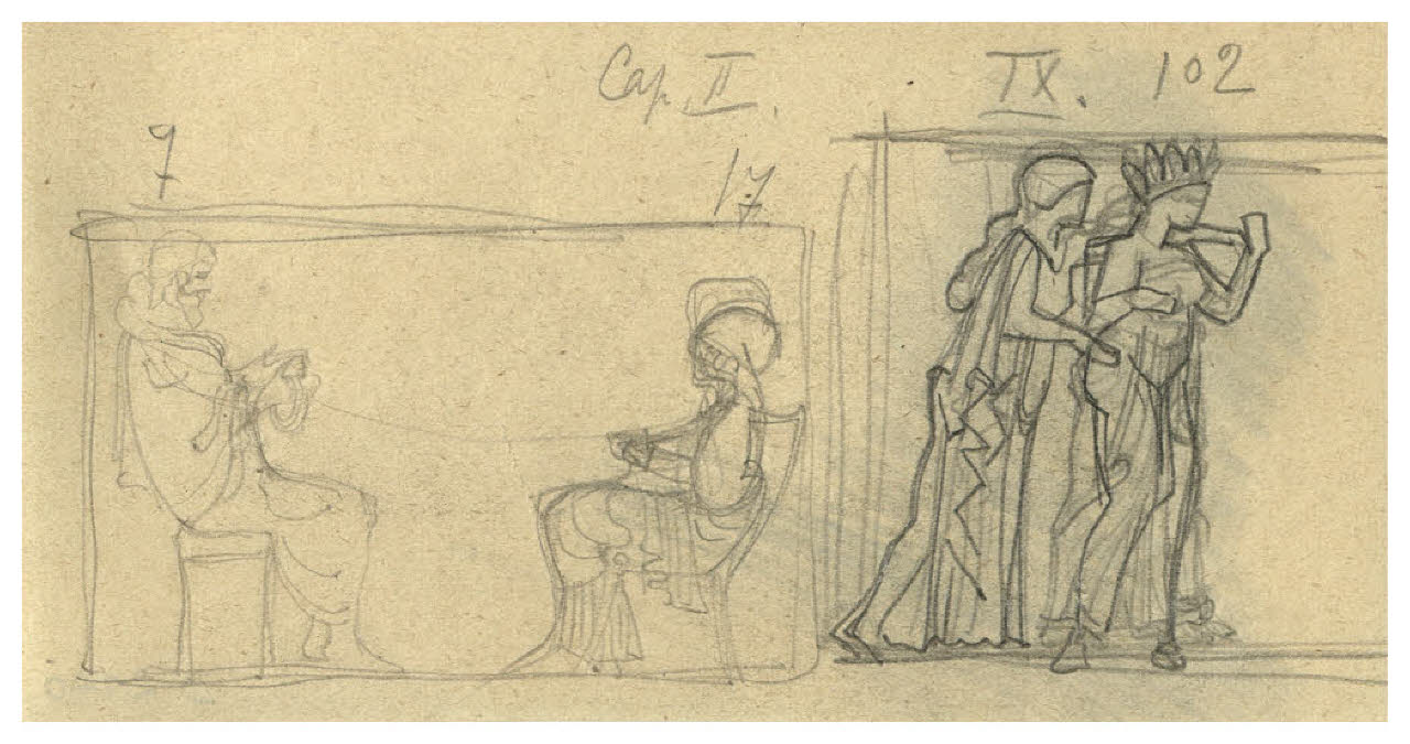 Fregio con figure all'antica. Studio per illustrazione (disegno) di Disertori, Benvenuto Maria (prima metà sec. XX)