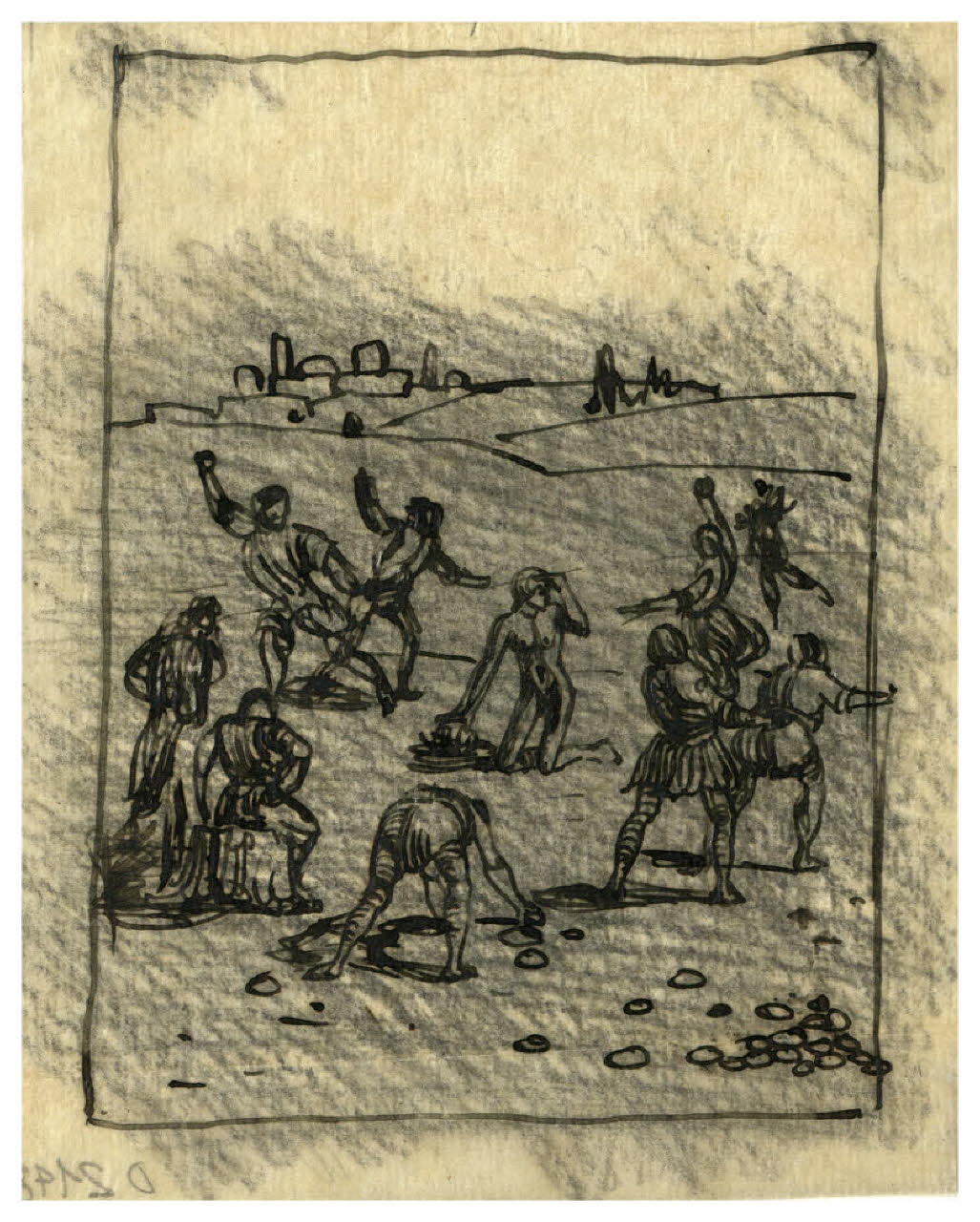 Scena di lapidazione (disegno) di Disertori, Benvenuto Maria (sec. XX)