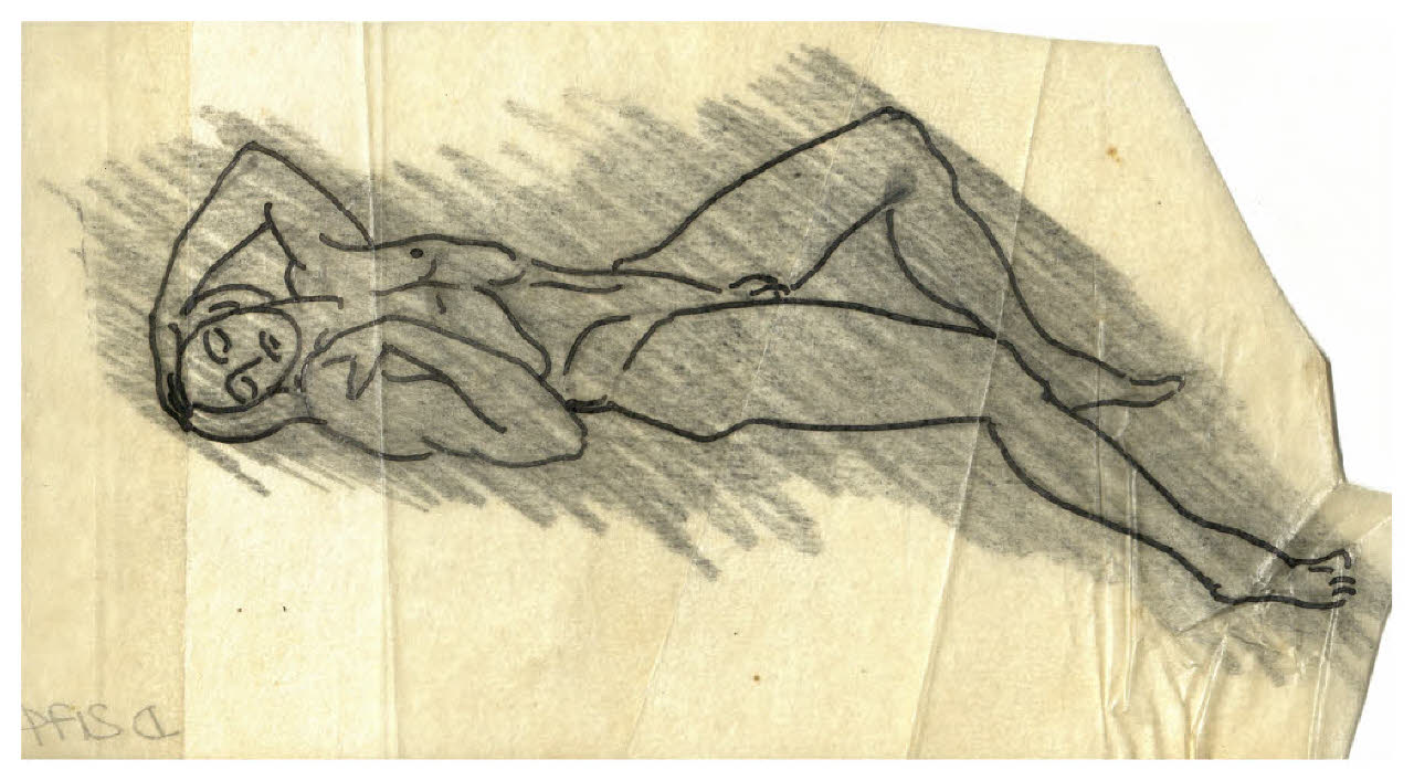 Nudo maschile (disegno preparatorio per la figura di Marte nell'acquaforte, mai realizzata, Il Pianeta Marte) (disegno) di Disertori, Benvenuto Maria (sec. XX)