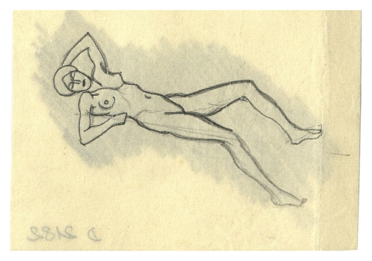 Nudo femminile disteso (disegno) di Disertori, Benvenuto Maria (prima metà sec. XX)