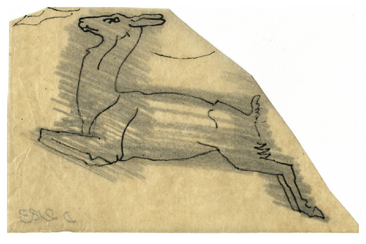 Gazzella (?). Disegno preparatorio per l'acquaforte mai realizzata Il Pianeta Luna (disegno) di Disertori, Benvenuto Maria (secondo quarto sec. XX)