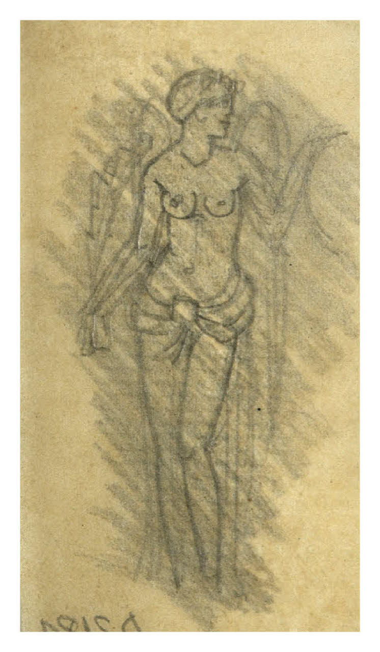 Nudo femminile. Disegno preparatorio per la cornice di un menu (disegno) di Disertori, Benvenuto Maria (prima metà sec. XX)