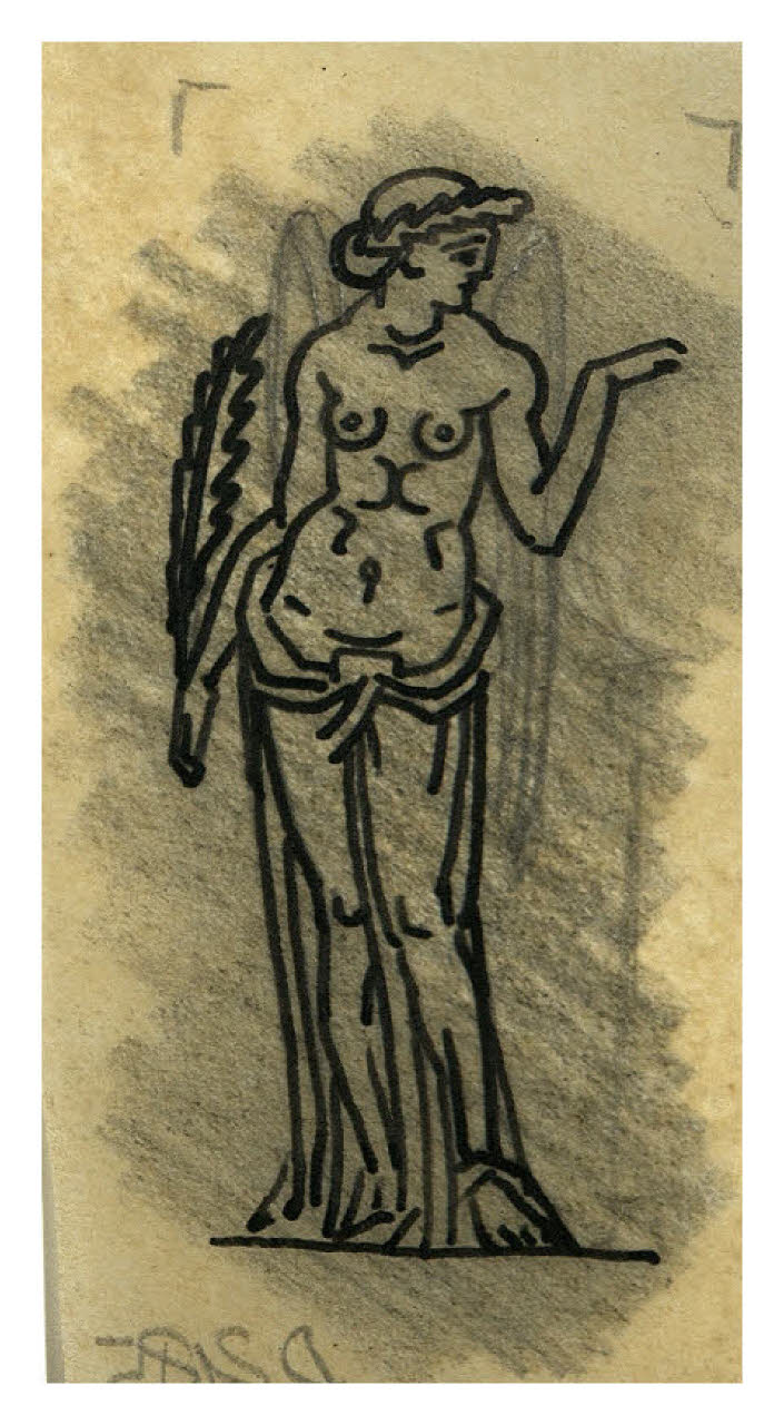 Nudo femminile. Disegno preparatorio per la cornice di un menu (disegno) di Disertori, Benvenuto Maria (prima metà sec. XX)