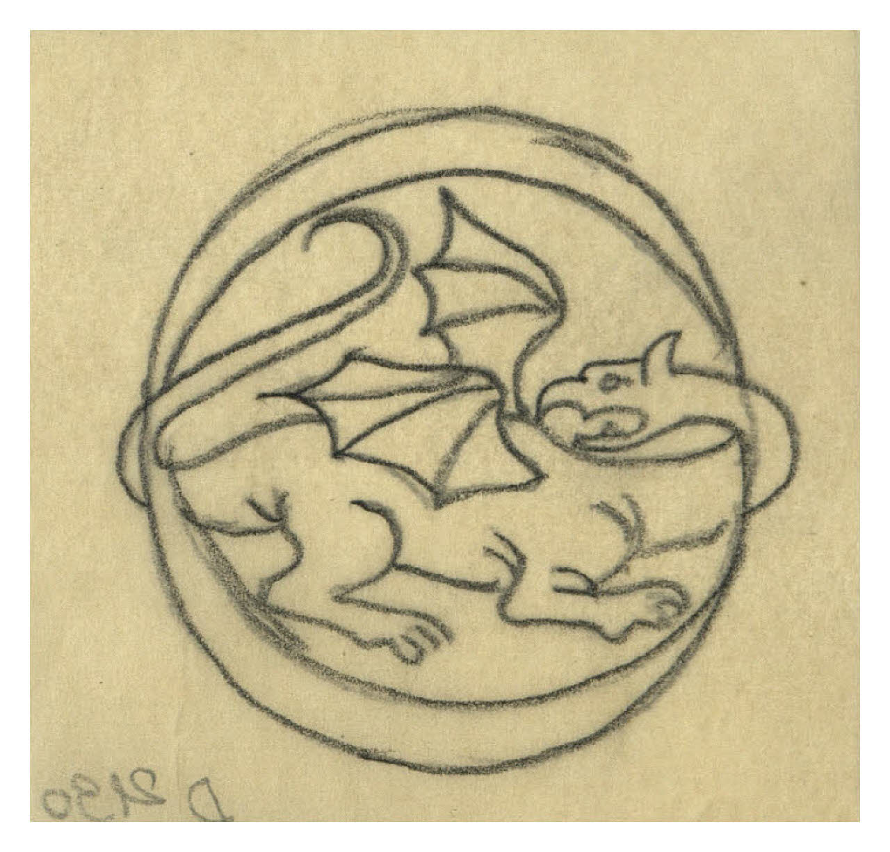 Drago (disegno preparatorio per l'acquaforte, mai realizzata, Il Pianeta Marte) (disegno) di Disertori, Benvenuto Maria (sec. XX)