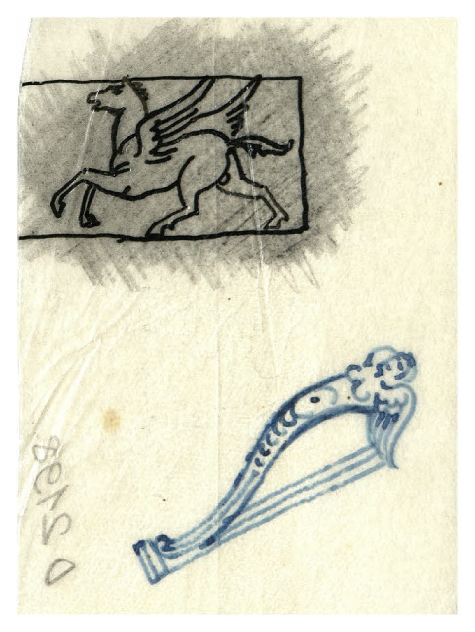 Pegaso; Arpa. Studi per illustrazioni (disegno) di Disertori, Benvenuto Maria (prima metà sec. XX)