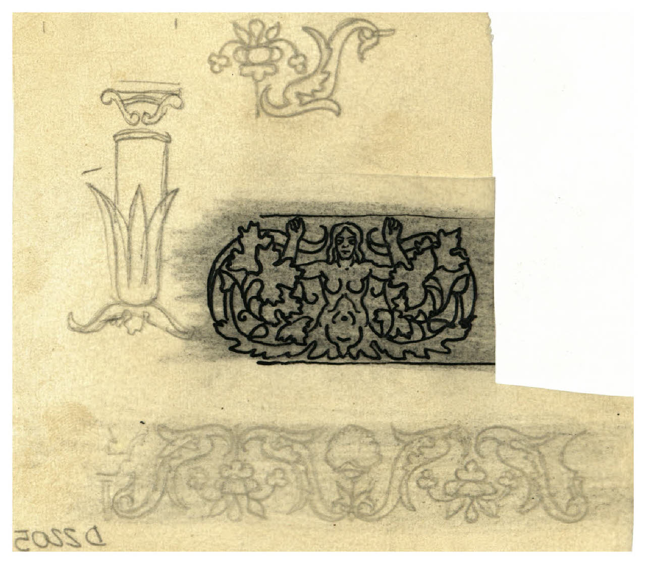 Motivi decorativi. Studio per una cornice decorativa per menu (disegno) di Disertori, Benvenuto Maria (prima metà sec. XX)