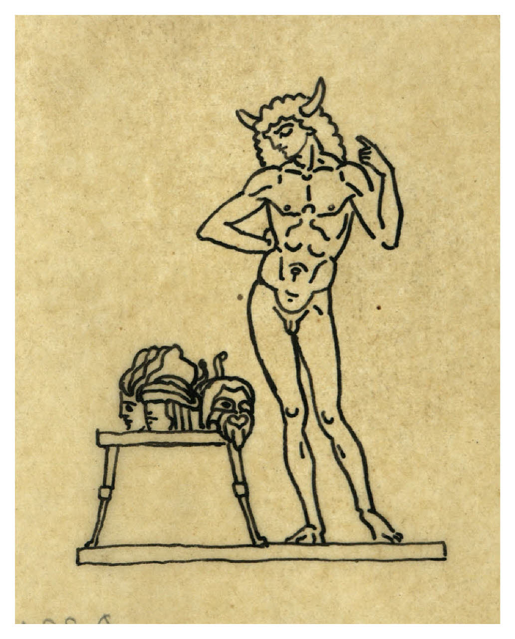 Giovane nudo con corna sul capo (disegno preparatorio per la copertina di Georg Bernard Shaw, Il discepolo del diavolo, Milano, Mondadori, 1926) (disegno) di Disertori, Benvenuto Maria (sec. XX)