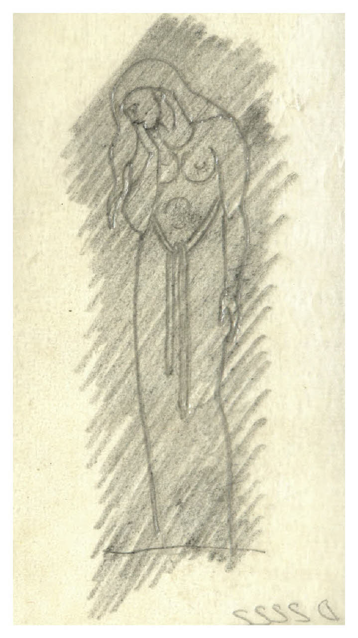 Figura femminile piangente. Studio per illustrazione (disegno) di Disertori, Benvenuto Maria (prima metà sec. XX)